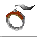 Decorative Ornament With Red Decorative Ring Silver Metal Frame Hanging Hook And Gray Feather Accent