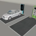 Electric Vehicle Charging Station With White Car Charging On Blue And Green Units