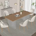 Modern Dining Table Combination With Beige Chairs And Wooden Legs 3d model