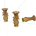 Decorative Ornament Set Featuring Three Golden Carved Vases with Intricate Designs