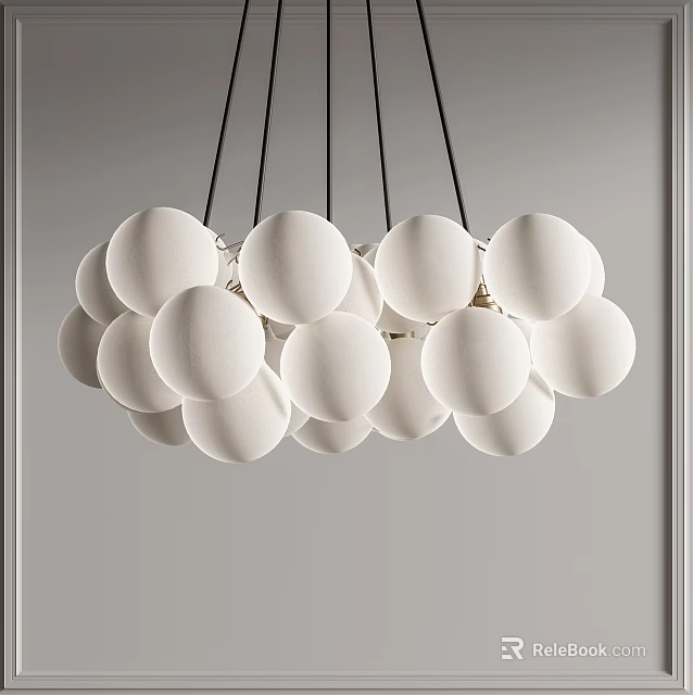 Modern Minimalist Chandelier With Multiple White Spherical Bulbs Hanging From Ceiling 3d model