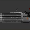 3D Rendered Metallic Cylindrical Weapon With Wooden Handle Shiny Surface And Multiple Components