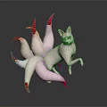 Mythical White Nine Tailed Fox With Red Claws And Tail Tips Fantasy Design