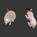 Blue Hedgehog With Cherry On Back And Pink Rabbit With Butterfly On Head