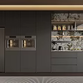Modern Kitchen Interior With Gray Cabinets Double Ovens And Marble Backsplash 3d model