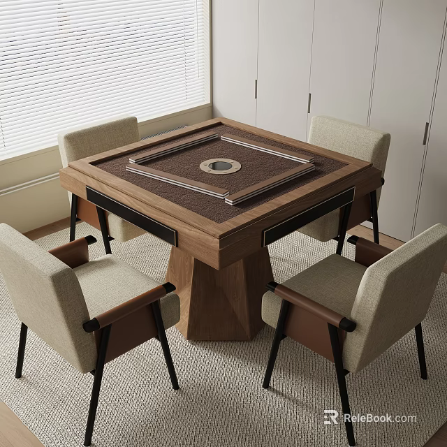 Modern Square Wooden Entertainment Table With Four Chairs In Living Room 3d model 