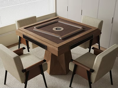 Modern Square Wooden Entertainment Table With Four Chairs In Living Room 3d model