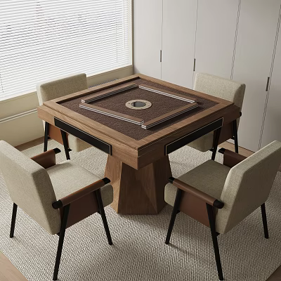Modern Square Wooden Entertainment Table With Four Chairs In Living Room 3d model