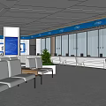 Modern Public Service Hall Interior With Waiting Seats Digital Screens And Glass Partitions