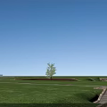 Wooden Arch Bridge Over Water With Green Grass And Paved Path Under Blue Sky