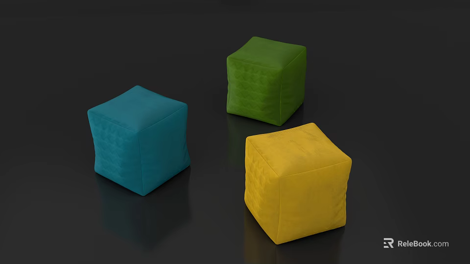 Colorful Square Fabric Stools in Blue Green Yellow with Textured Design 3d model 