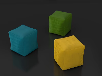 Colorful Square Fabric Stools in Blue Green Yellow with Textured Design 3d model