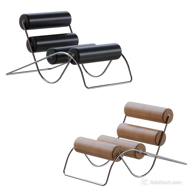 Modern Lounge Chair Design With Metal Frame And Cylindrical Cushions In Black And Brown 3d model 