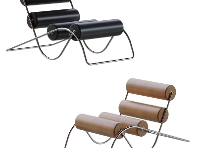 Modern Lounge Chair Design With Metal Frame And Cylindrical Cushions In Black And Brown 3d model