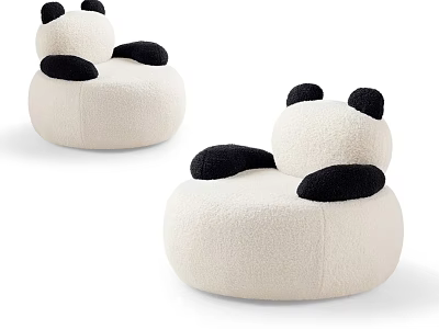 Cute Panda Shaped Single Sofa With White And Black Plush Design 3d model