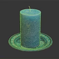 Blue Candle Lamp with Decorative Blue Plate and Wick on Dark Background