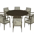Traditional Round Wooden Dining Table Set With Six Patterned Chairs 3d model