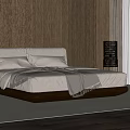 Modern Double Bed With Upholstered Headboard Beige Bedding Wooden Frame in Elegant Bedroom