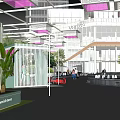 Modern Commercial Street With Green Landscaping Pedestrian Walkways And Buildings
