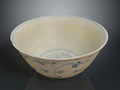 Ceramic Bowl Sculpture Carving With White Base And Blue Floral Patterns 3d model