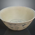 Ceramic Bowl Sculpture Carving With White Base And Blue Floral Patterns