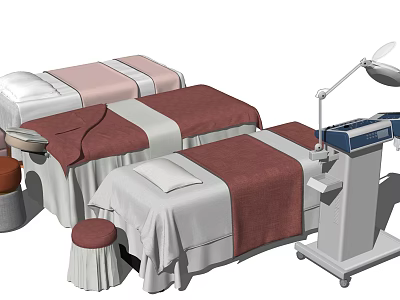 Professional Massage Beds With Red And White Linens And Spa Equipment 3d model