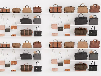 Stylish Bags in Various Colors and Styles Displayed on White Shelves 3d model Stylish Bags in Various Colors and Styles Displayed on White Shelves 3d model
