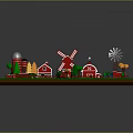 Colorful Farm Model Design With Red Barn Windmill Tractor Trees And Crops