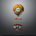 Colorful Water Vehicle With Orange Hot Air Balloon Blue Body Green Emblem And Red Wheels