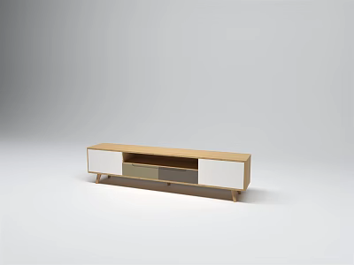 Modern TV Stand With Wooden Frame White Panels And Storage Drawers 3d model