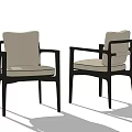 Minimalist Chair With Black Frame Beige Cushion And Backrest On White Background