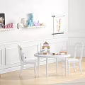 White Kids Desk With Wall Shelves Books Table Lamp Decorations And Cart On Light Floor