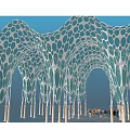 Modern Wavy Sunshade Canopy With Hollow Out Details White Support Columns And Unique Design