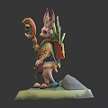 Game Movie Rabbit Character With Moon Star Staff Patterned Outfit On Green Base