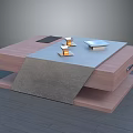 Modern Wooden Coffee Table With Drawers Gray Cloth Orange Objects And Silver Tray