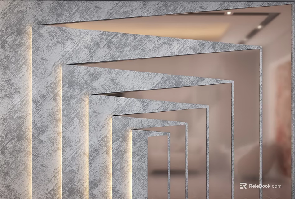 Modern Gray Layered Wall Paneling With Geometric Design And Illuminated Decor 3d model 