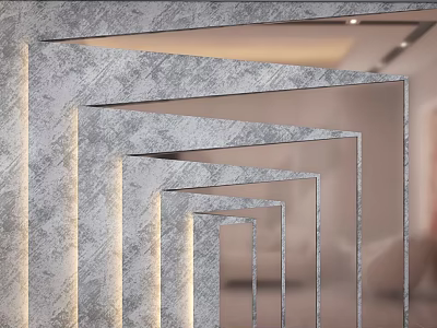 Modern Gray Layered Wall Paneling With Geometric Design And Illuminated Decor 3d model