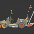 Green And Orange Military Style Toy Car With Roof Structure And Long Pole