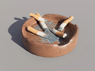 Brown Ceramic Ashtray With Cigarettes And Ashes For Home Living 3d model