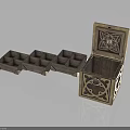 Open Wooden Storage Box With Multiple Compartments And Ornate Carved Design