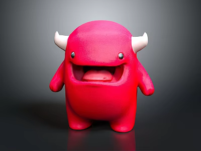 Cute Red Cartoon Monster Character With White Horns Open Mouth Smile Design Look 3d model