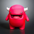 Cute Red Cartoon Monster Character With White Horns Open Mouth Smile Design Look
