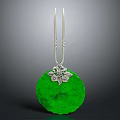 Elegant Green Jade Pendant With Silver Floral Design And Circular Shape