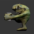 Cartoon Style Monster Sculpture Carving With Blue Green Color Large Eyes Long Nose Holding Cup