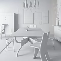 Modern Dining Table Set With Marble Top Wooden Metal Base And Geometric Pattern Chairs