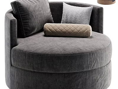 Round Gray Velvet Leisure Chair With Soft Cushions And Bolster Pillow 3d model