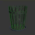 Plant in Dark Gray Cylindrical Metal Planter with Vertical Strips and Round Base