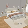Modern Bedroom Interior Design With White Bed Nightstand Lamp Wall Art Curtains And Rug
