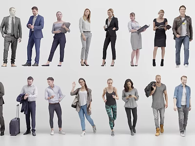 Double People in Different Poses with Business Casual Outfits and Daily Activities 3d model