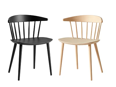 Two Modern Black and Beige Dining Chairs with Minimalist Design Curved Backrest and Slim Legs 3d model